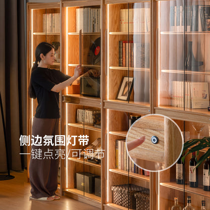 实木书柜现代简约书房展示柜收纳柜橡木玻璃柜置物柜