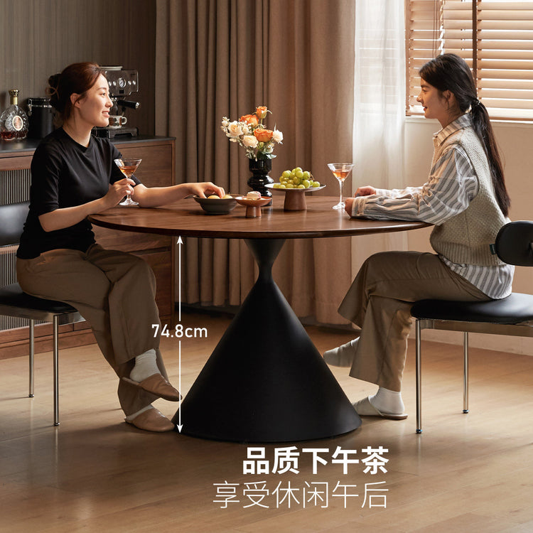 实木餐桌黑胡桃木轻奢风吃饭桌小户型餐厅简约圆桌子