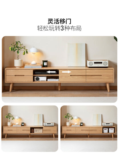 实木电视柜现代简约橡木储物柜电视墙小户型客厅原木地柜