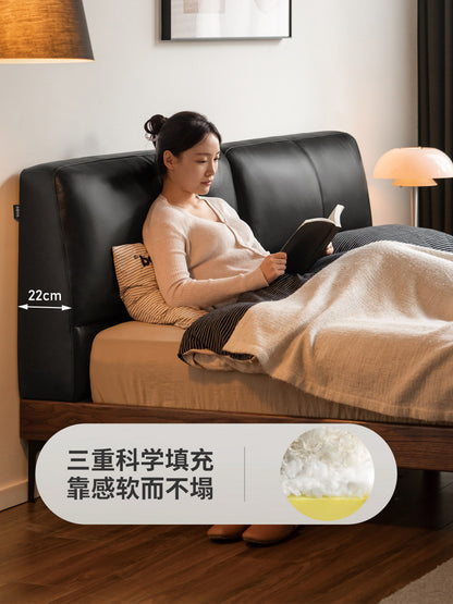 实木软靠床现代简约卧室真皮床橡木双人床轻奢软包床