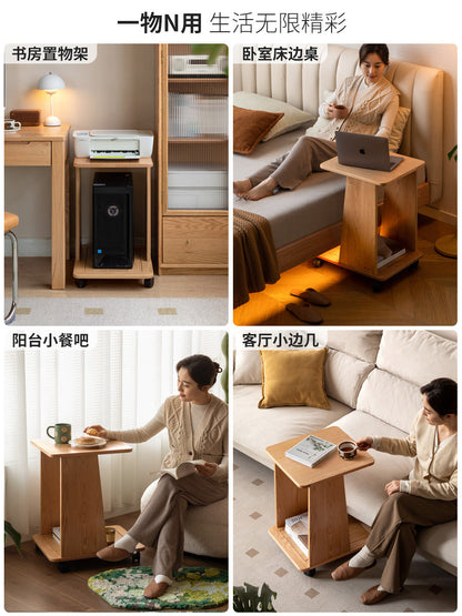 实木小推车收纳架现代简约可移动边几小户型打印机置物架