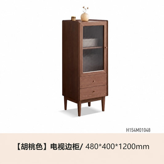 实木边柜北欧客厅白蜡木收纳角柜现代简约靠墙窄储物立柜