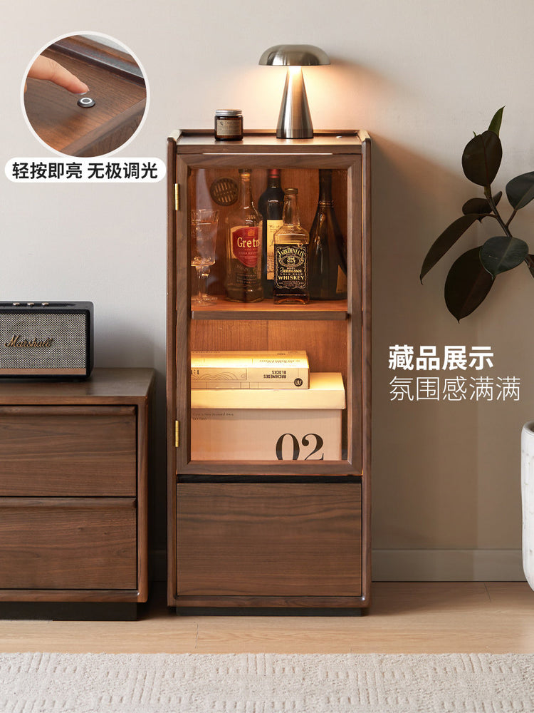 实木边柜客厅落地收纳储物柜黑胡桃木置物柜展示柜