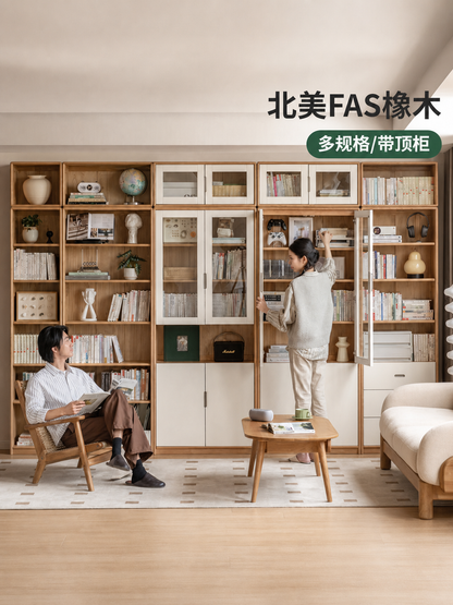 实木组合置物柜书房原木风落地收纳柜橡木高书柜