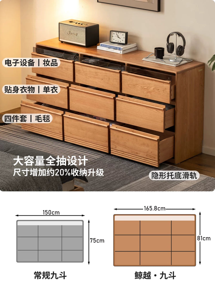 实木斗柜骨骼线抽屉柜卧室樱桃木储物边柜黑标九边柜