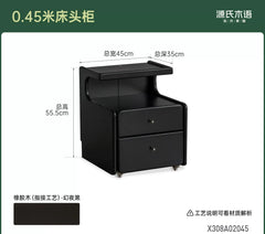 [20-Day Pre-order] Modern Minimalist Solid Wood Bedside Table, Black Bedroom Storage Cabinet, Multi-functional Nightstand