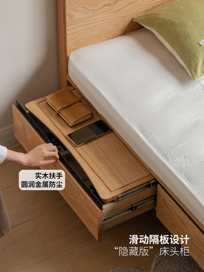 实木床卧室抽屉床橡木抽拉床简约储物床小户型床头柜床