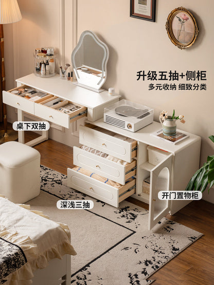 实木化妆桌法式奶油风斗柜梳妆台卧室白色伸缩化妆台