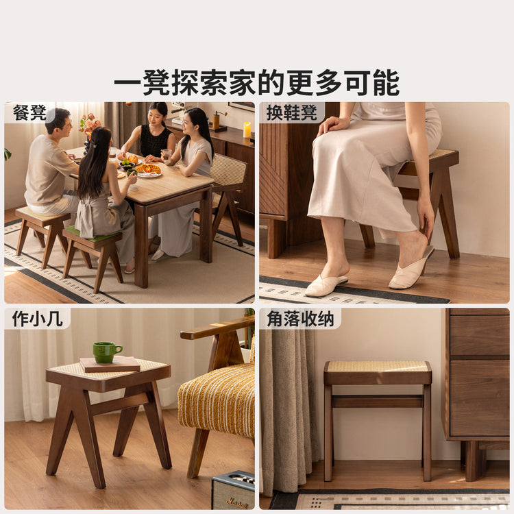 实木方凳餐厅化妆凳软包餐凳复古换鞋凳休闲边几凳子