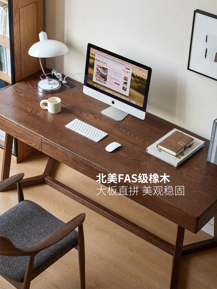 实木书桌书房写字桌意式轻奢长方形桌子胡桃木办公桌