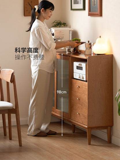 实木餐边柜中古风超薄厨房储物柜樱桃木小户型茶水柜边柜