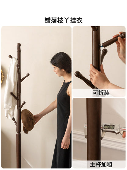 实木挂衣架美式复古可拆装衣帽架卧室胡桃色落地置物架