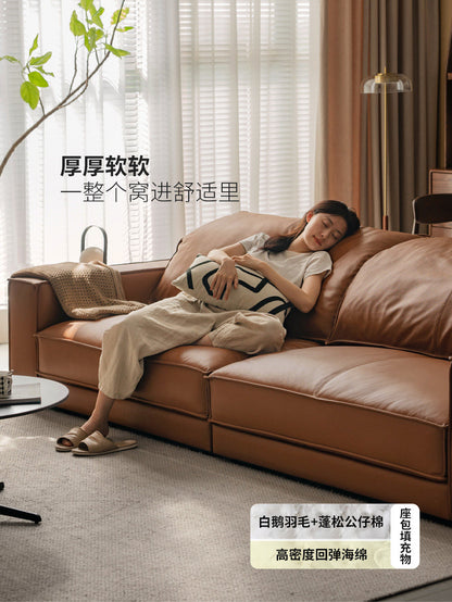 真皮沙发意式头层牛皮横厅不靠墙客厅豆腐块直排沙发