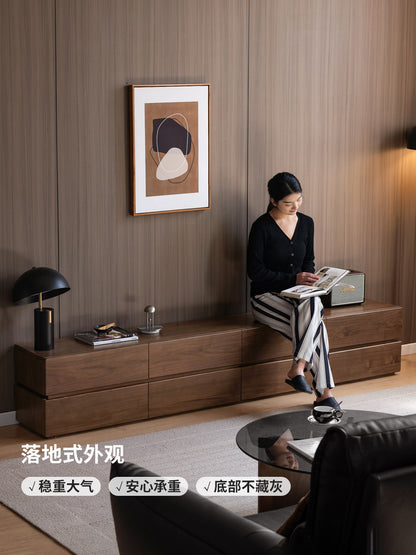实木电视柜客厅意式轻奢拼接地柜黑胡桃木落地电视机柜