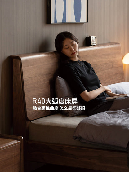 全实木床北欧卧室黑胡桃木大床现代简约1.5米1.8米双人床