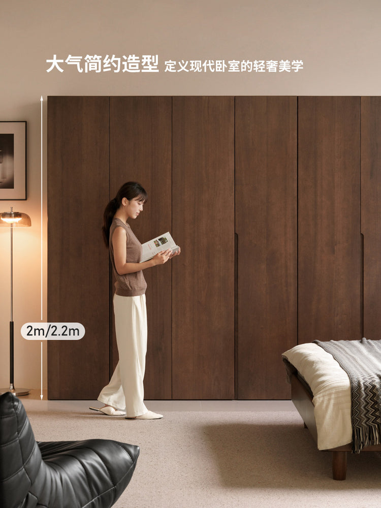 实木衣柜现代简约储物柜卧室胡桃色收纳柜对开门衣橱