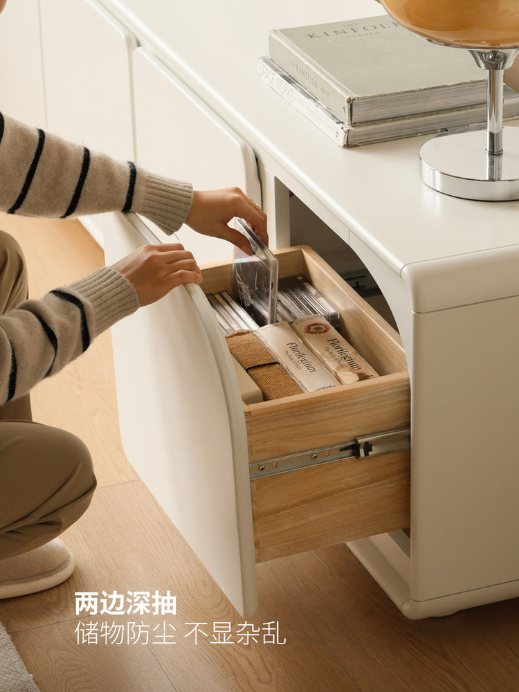 全实木电视柜小户型客厅奶油风地柜加高白色电视机柜