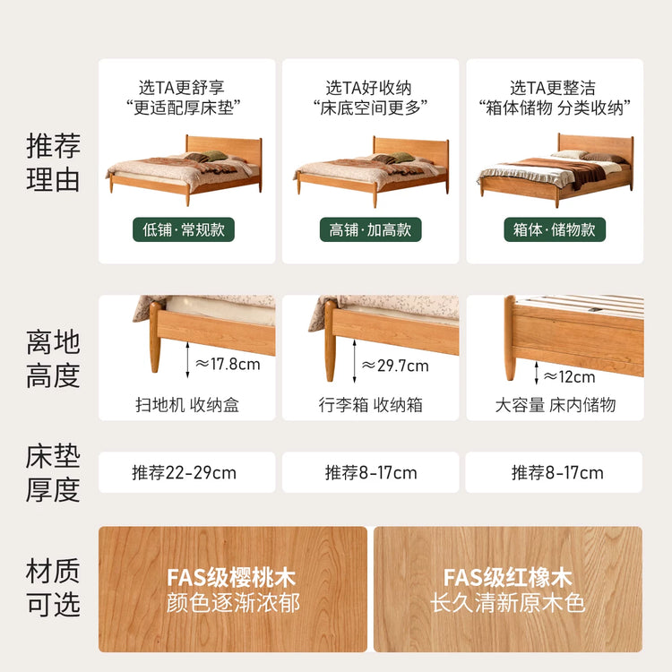 实木床现代简约樱桃木双人床日式卧室床1.5米床复古家具