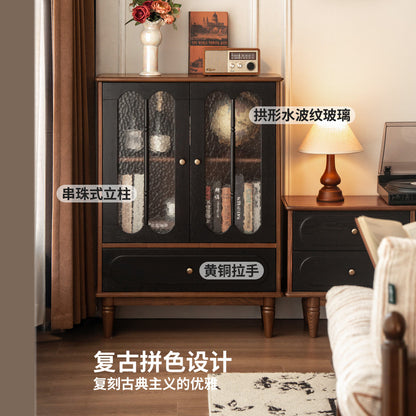 实木电视柜边柜客厅法式复古收纳储物柜胡桃色展示柜