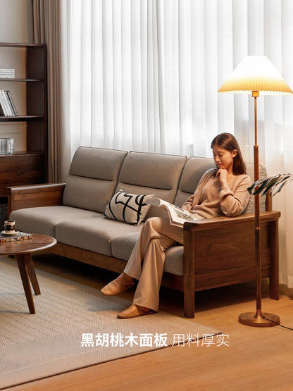 全实木现代简约客厅布艺沙发新中式黑胡桃木转角沙发