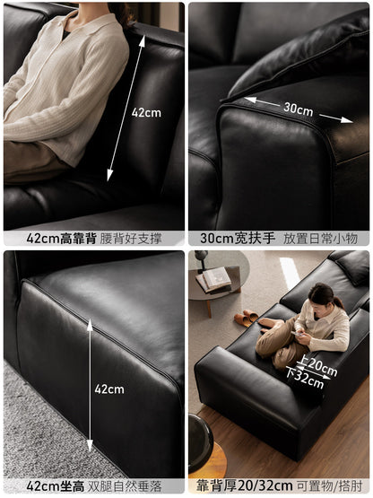 大黑牛真皮沙发头层牛皮客厅小户型直排黑色皮沙发
