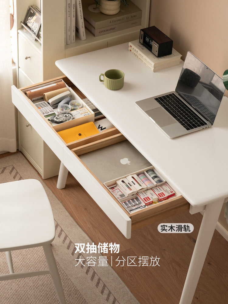 实木书桌奶油风办公桌电脑桌学习桌小户型白色写字台