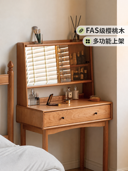实木化妆桌小户型卧室小型复古樱桃木多功能收纳梳妆台