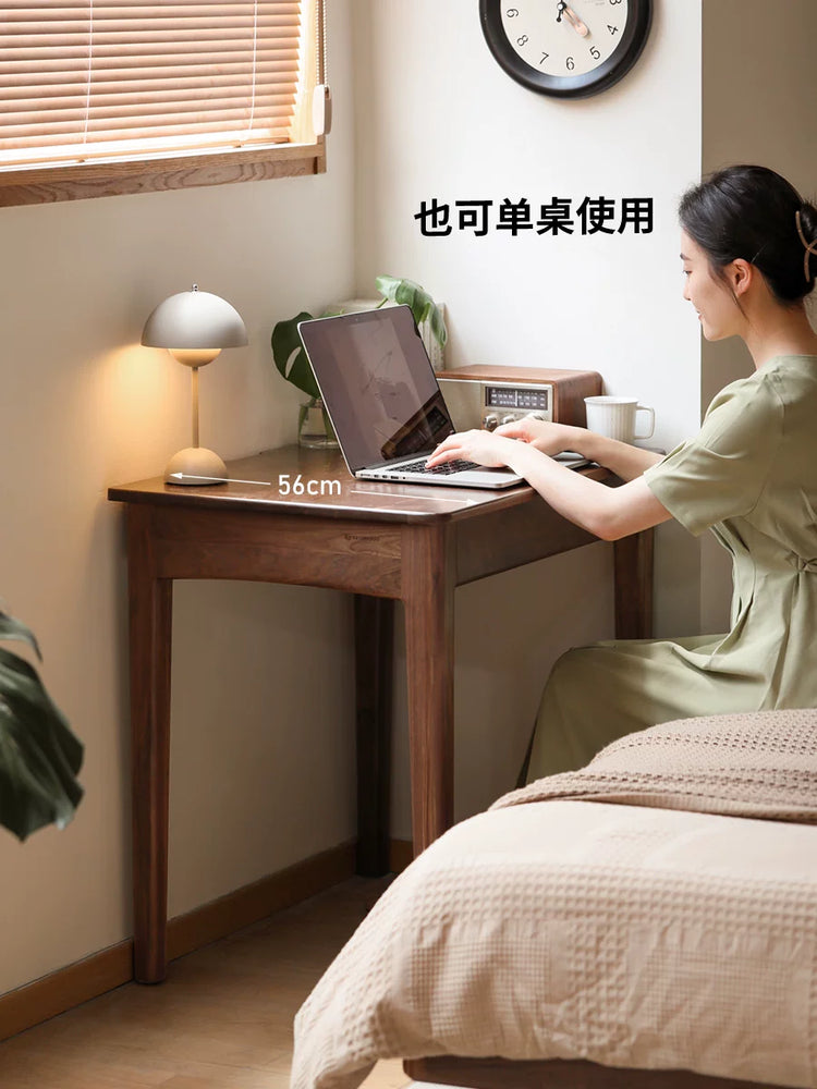 实木书桌书架一体简约靠墙窄桌书房办公桌黑胡桃木床边桌