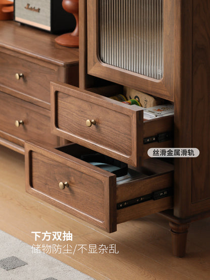 实木边柜客厅美式复古立柜置物柜黑胡桃木收纳储物柜