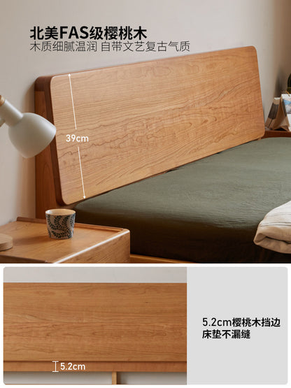 全实木床中古风卧室双人床简约小户型齐边床樱桃木床
