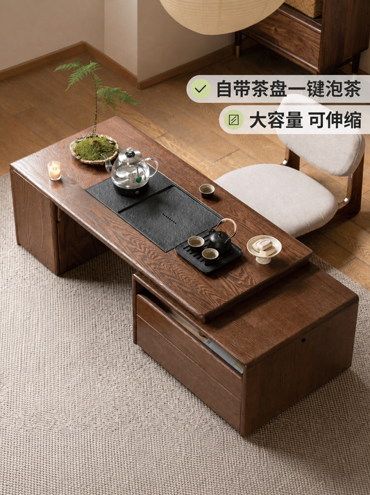 实木伸缩橡木简约功夫茶几茶台一体客厅泡茶茶桌