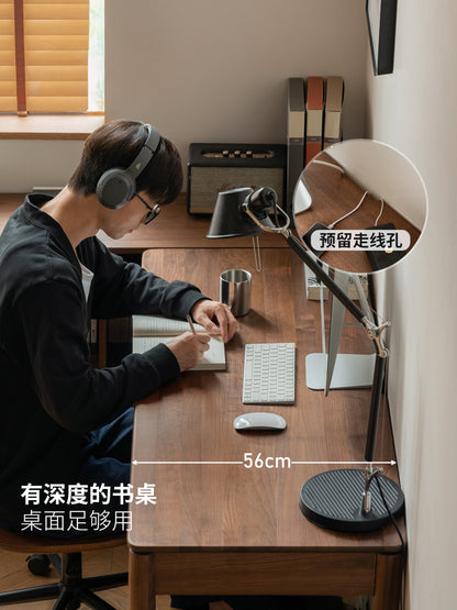实木书桌轻奢黑胡桃木电脑桌带抽办公桌书房学习桌子