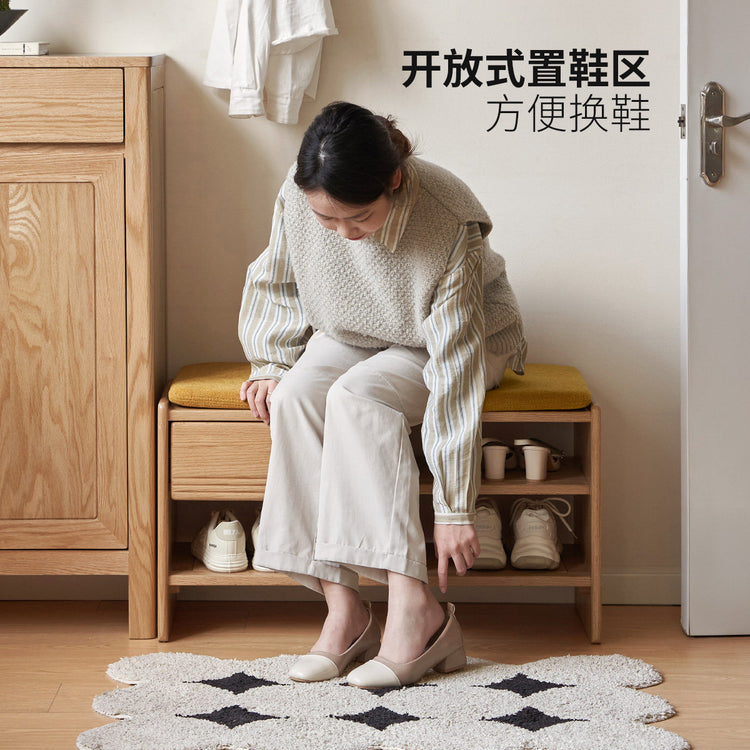 实木换鞋凳客厅简约沙发脚凳橡木凳子门口入户鞋架