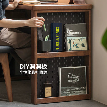 实木伸缩书桌现代简约橡木书房转角办公桌胡桃色化妆桌