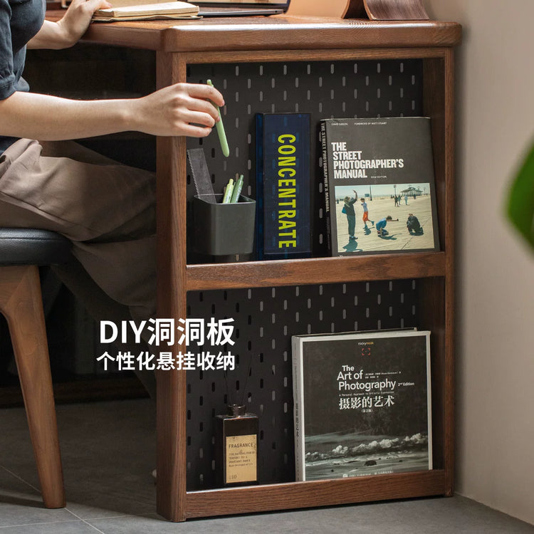 实木伸缩书桌现代简约橡木书房转角办公桌胡桃色化妆桌
