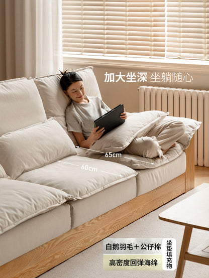 实木现代简约客厅橡木猫抓布直排落地沙发