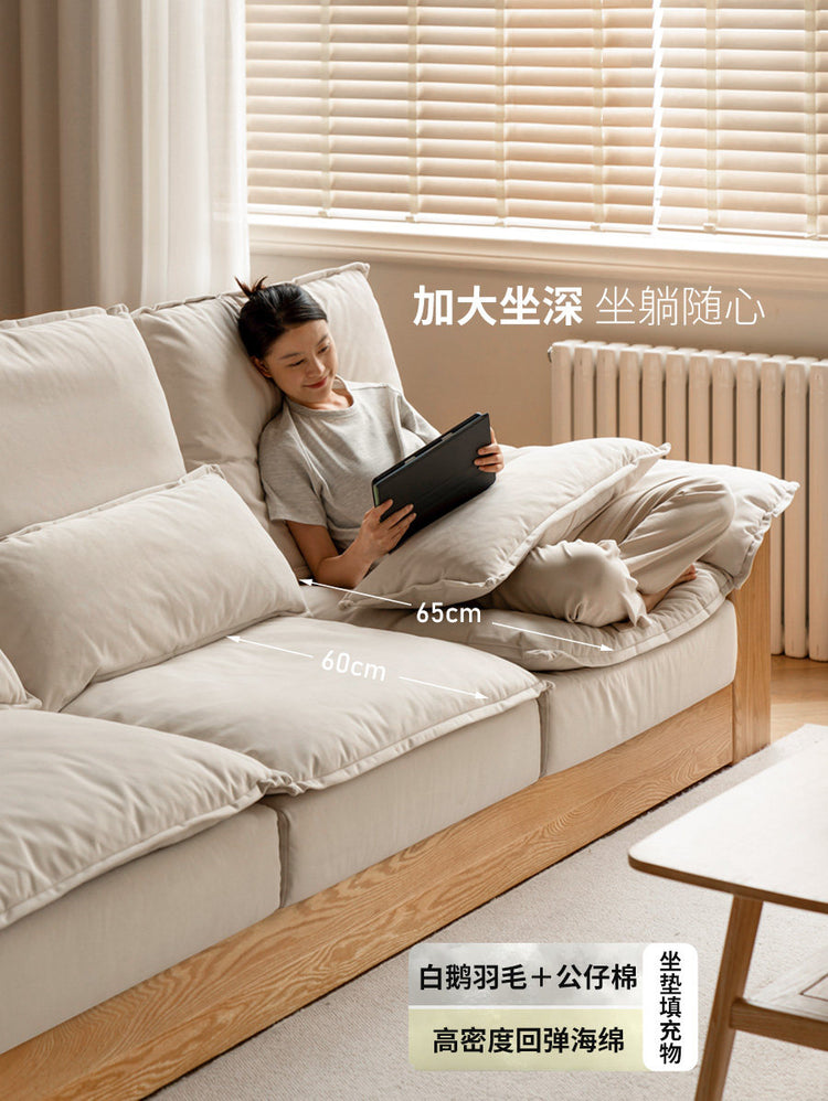 实木现代简约客厅橡木猫抓布直排落地沙发