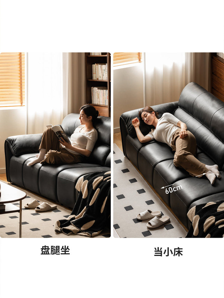 真皮沙发头层黄牛皮钢琴键皮沙发客厅大象耳朵黑色沙发