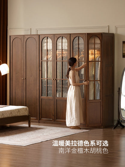 实木衣柜法式复古衣橱卧室黑胡桃木储物柜开门收纳柜