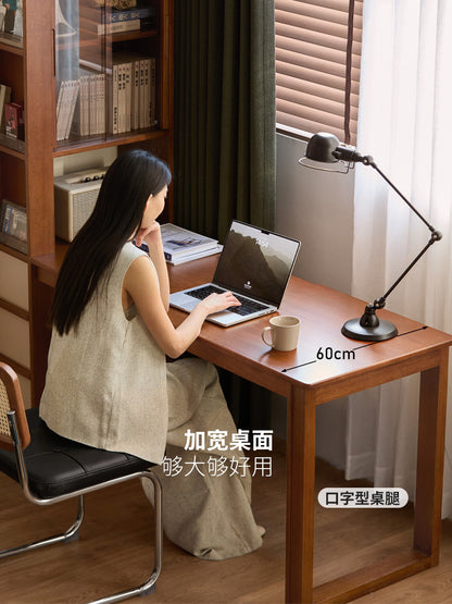 实木书桌书架一体书房复古写字桌小户型转角办公桌