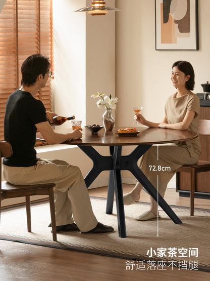 实木餐桌意式轻奢黑胡桃木圆桌餐厅小户型吃饭桌子