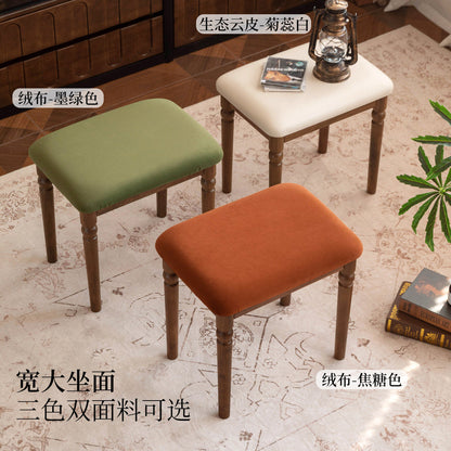 实木化妆凳美式复古黑胡桃木软包板凳卧室梳妆台凳子