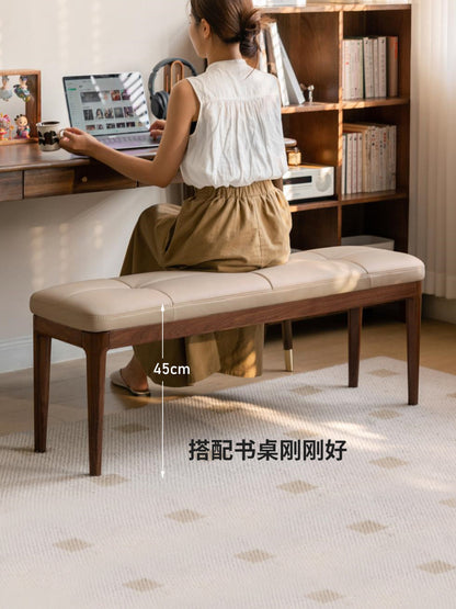 实木长凳黑胡桃木长条凳软包床尾凳简约换鞋凳吃饭凳子