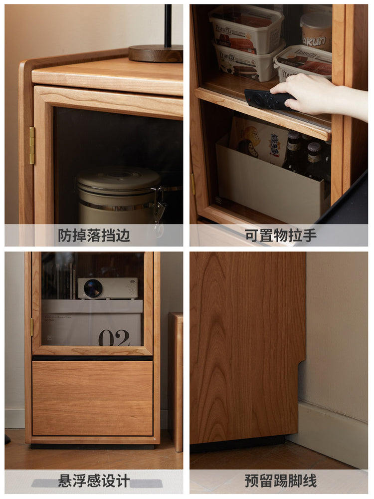 实木边柜客厅现代简约收纳储物柜小户型樱桃木展示柜
