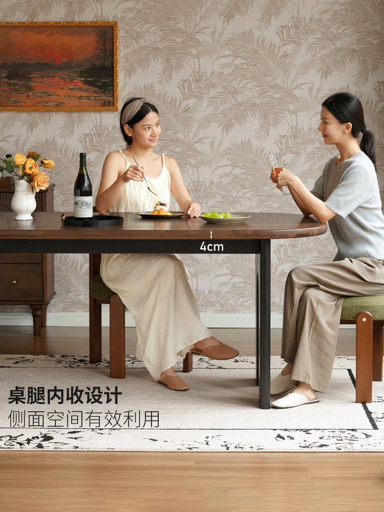实木餐桌餐厅法式复古高级感黑胡桃木拼色椭圆长桌子