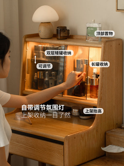 实木梳妆台斗柜一体卧室橡木化妆桌小户型带上架化妆台