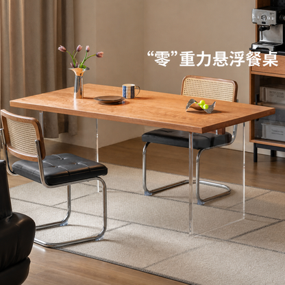 实木饭桌亚克力悬浮餐桌樱桃木长方形桌子工作台岛台