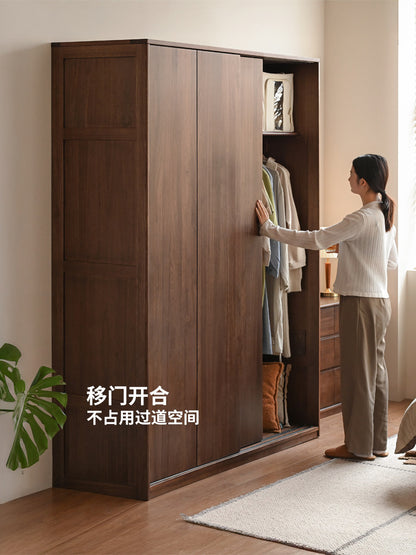 实木衣柜现代简约卧室移门收纳储物柜推拉门衣橱立柜