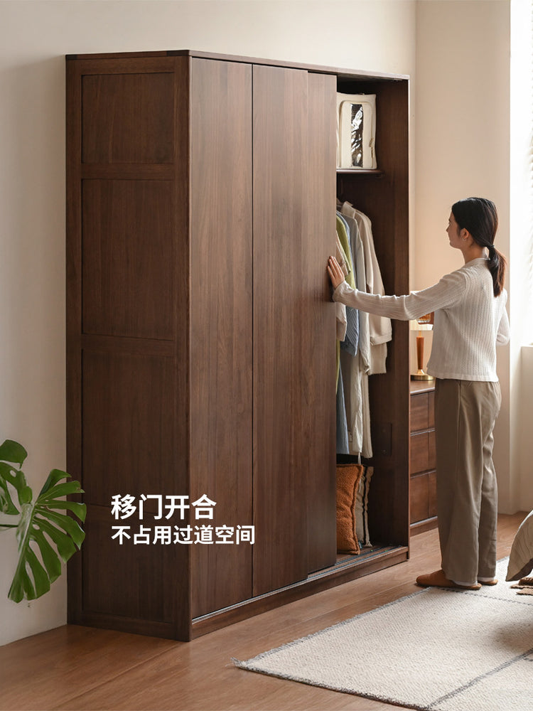 实木衣柜现代简约卧室移门收纳储物柜推拉门衣橱立柜
