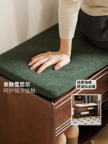 实木换鞋凳现代简约橡木沙发脚凳客厅胡桃色入户鞋架